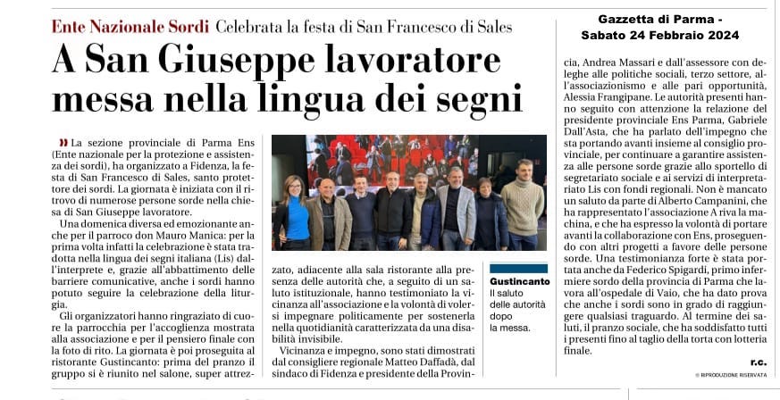 Articolo Gazzetta di Parma San Francesco di Sales 17 2 24