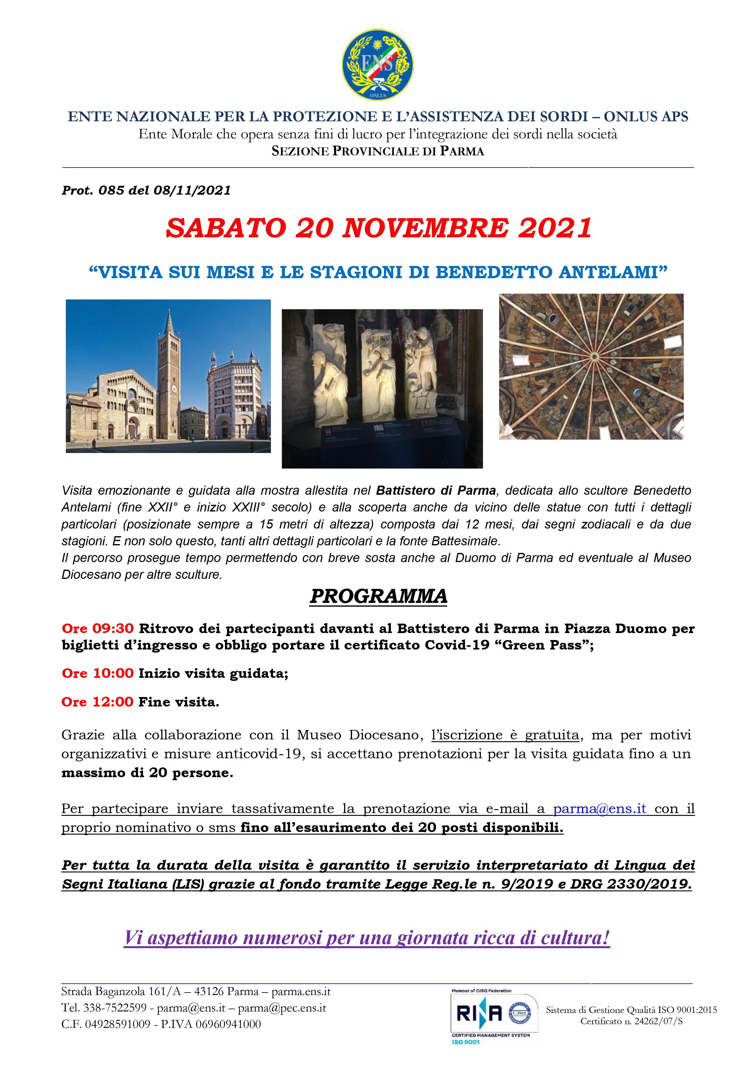 Prot. 085 Visita Guidata su Benedetto Antelami 20 11 2021