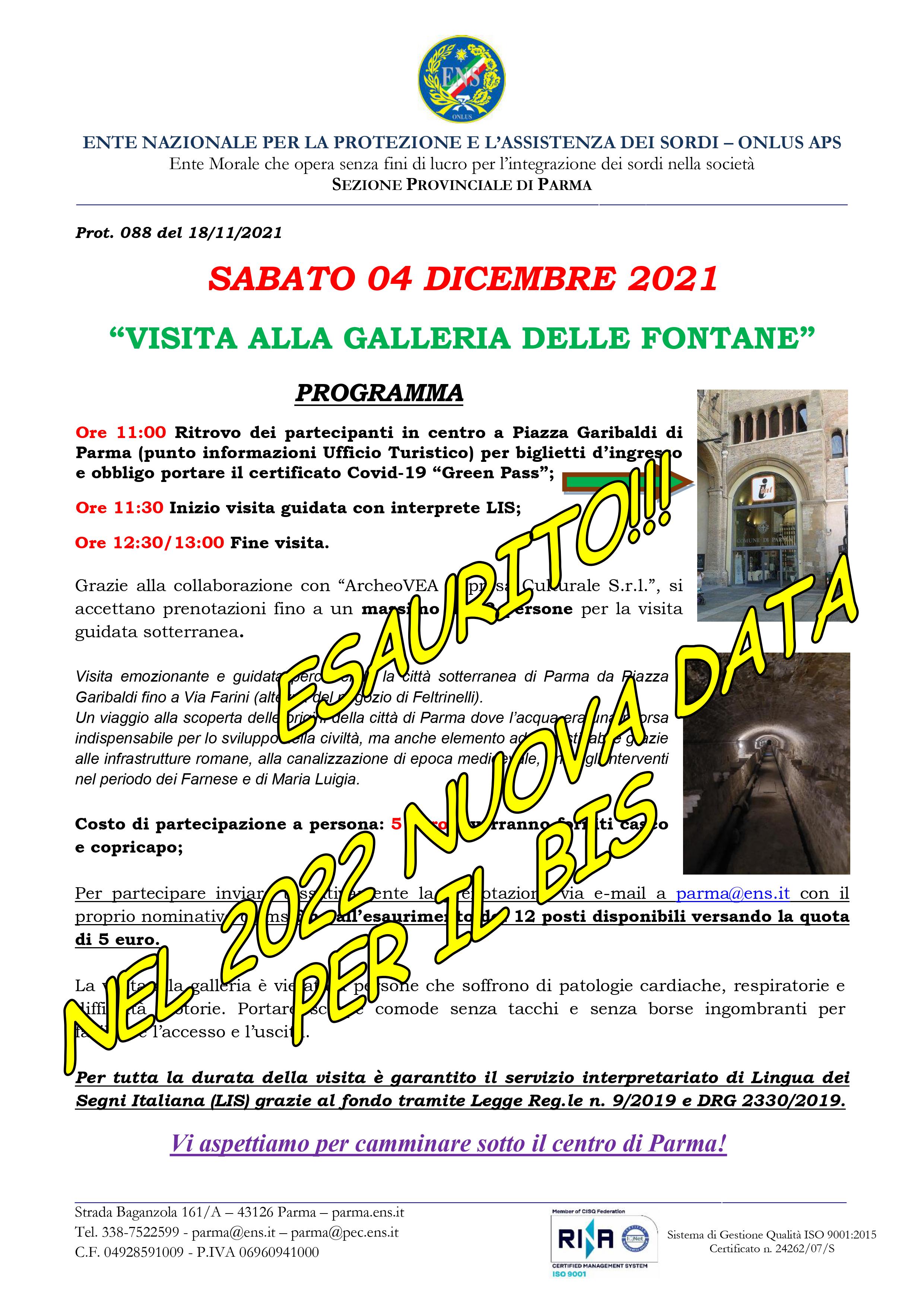 Prot. 088 Visita Guidata alla Galleria delle Fontane 04 12 2021 ESAURITO